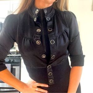 Rock L.A Fashion Black Cropped Satin Jacket Snaps Closure Fitted Petite 3/4